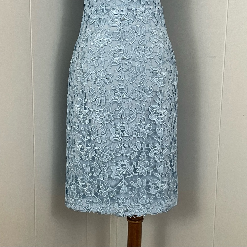 Alexia Admor Blue Lace Dress Women’s 6 Sheath Cap Sleeve Sweetheart Neckline - Picture 4 of 10